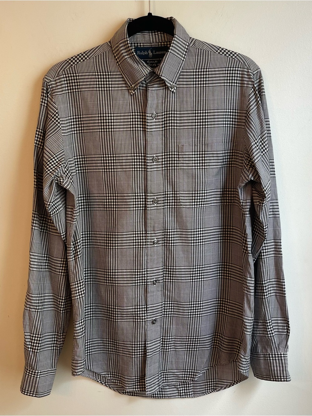 Vintage 80s Ralph Lauren Button Down Shirt Black White Houndstooth Plaid Small